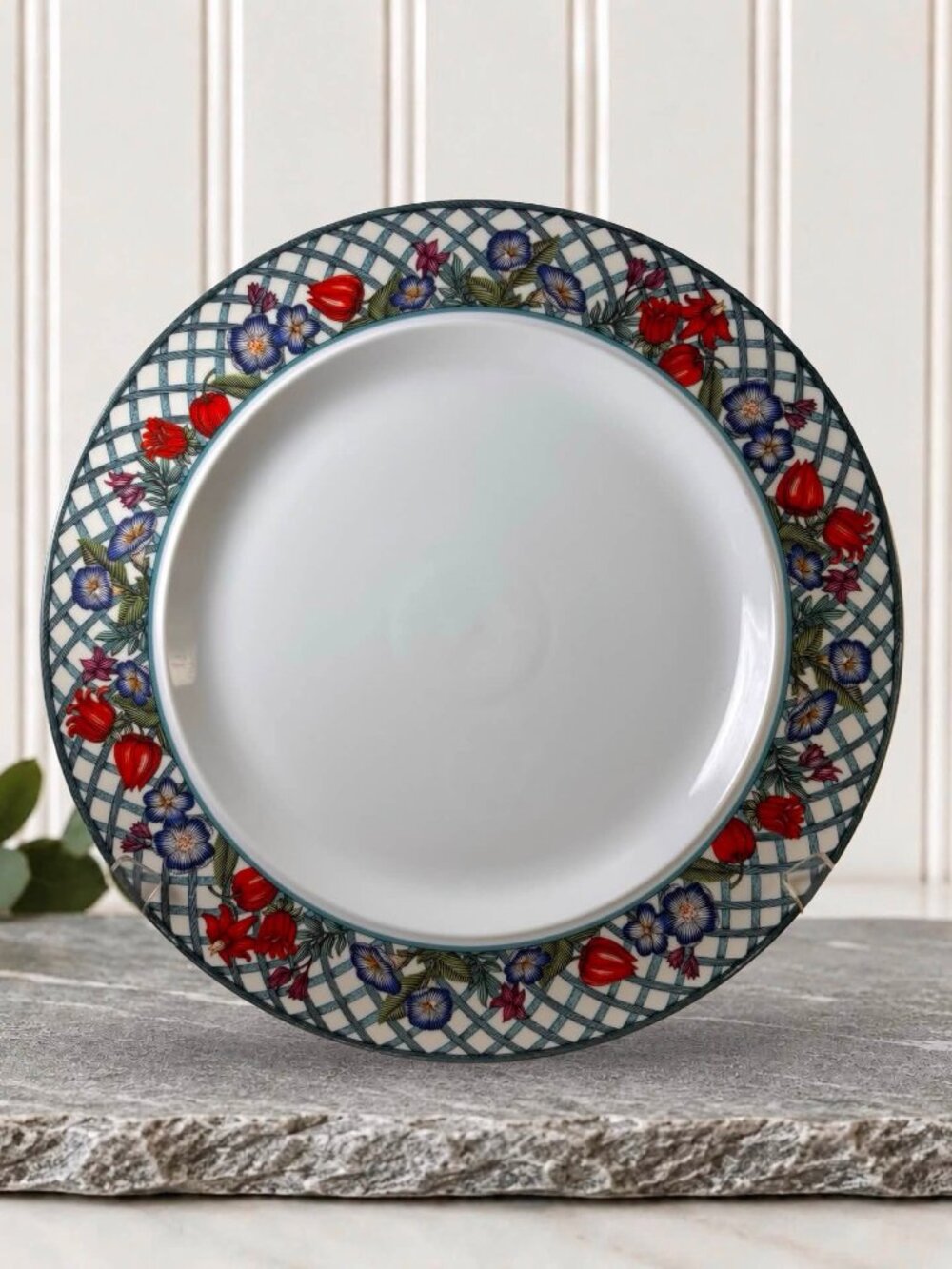 Dansk Nordic Garden 13" Chop Plate Scandinavian Round Platter Lattice Ribbon Flo